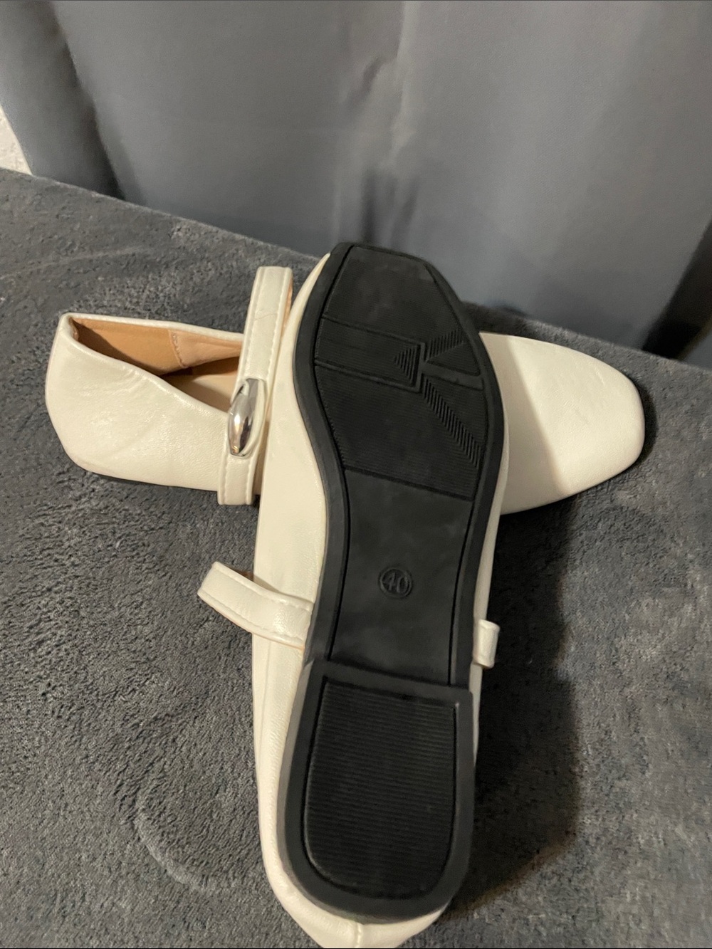 Women's Cream Mary Jane Flats with Silver Buckle - Picture 3 of 3